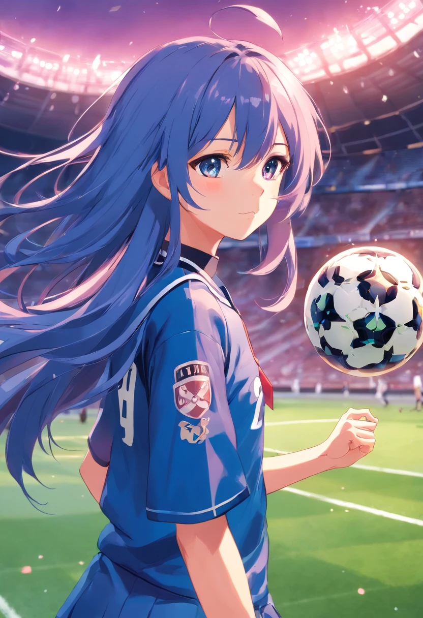 (masterpiece,highest quality,超A high resolution),japanese woman, (((very beautiful 20 year old girl))), pretty girl、look at the photographer、 ((beautiful low ponytail)), super cute face, glossy lips, double eyelids in both eyes,natural smile、 natural makeup, long eyelashes, Shiny and smooth hair、center image, perfect limbs, perfect anatomy,(((soccer uniform)))、(wet with sweat),,big breasts