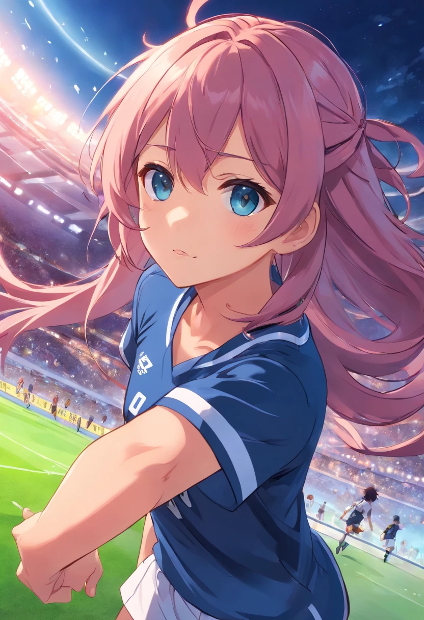 fate astolfo,(bleu long hair), anime girl,soccer uniform