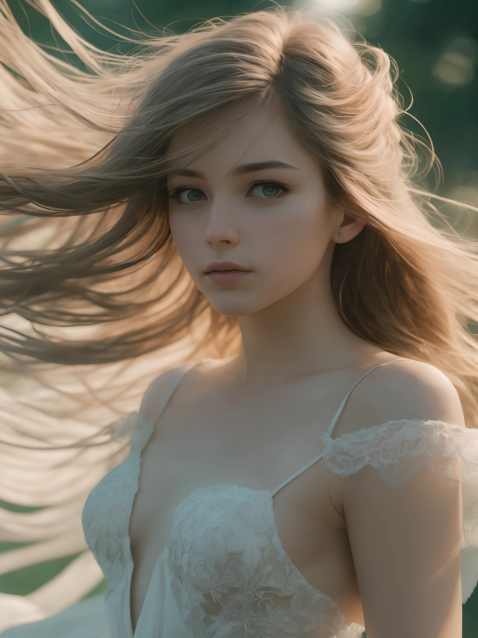 best quality, ultra-detailed, (photorealistic), an extremely delicate and beautiful, depth of field, film grain, professional lighting, a woman, hair blowing in the wind --auto --s2