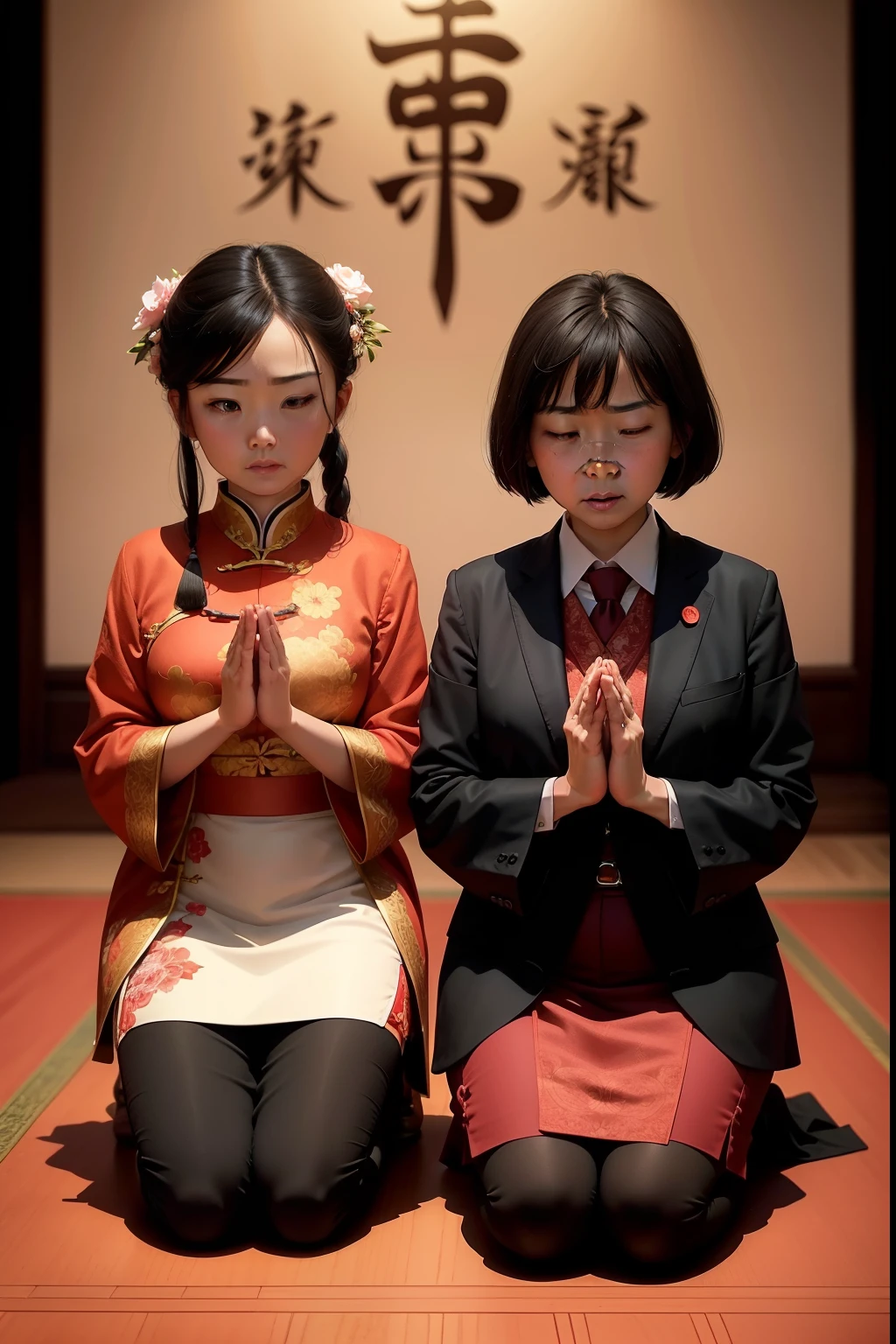 two Chinese ministers kneel