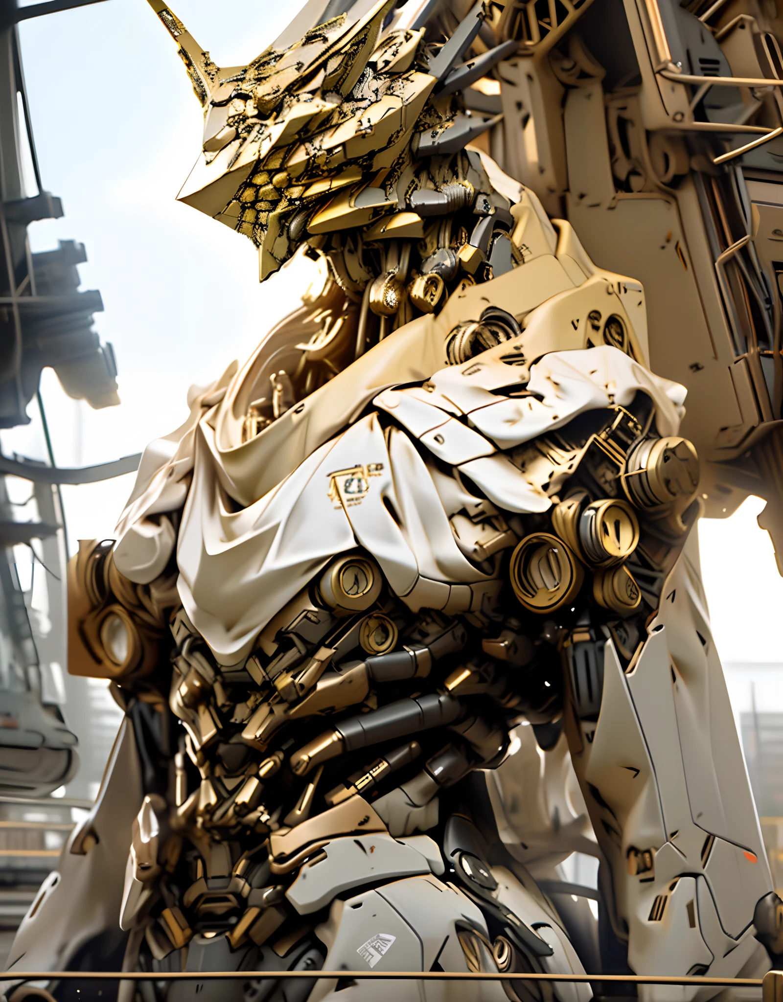 Dark_Fantasy, cyberpunk, (best quality, masterpiece), white, huge mecha in the shape of an giraffe,long neck, chain, hip-hop suit style, mechanical marvel, robot presence, cybernetics guardian, wearing cybernetic robe, city, highest quality digital art, stunning art, wallpaper 4k, highly detailed, military mecha, army, war zone, black and white, highest quality digital art, stunning art, wallpaper 4k, 8k, 64k, hd, unparalleled masterpiece, dynamic lighting, transformers movie, epic, damaged mechanical parts