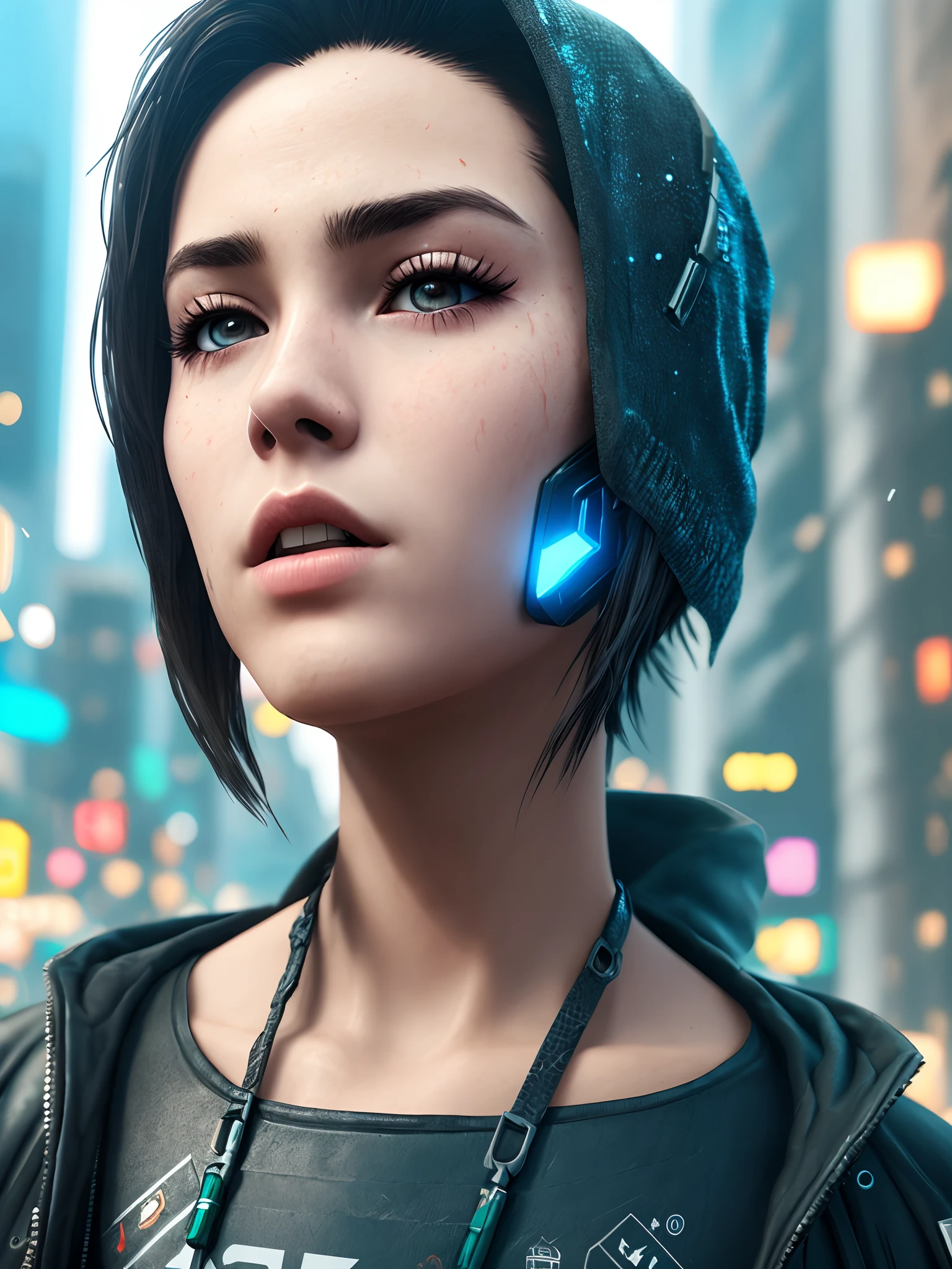 um menino de mascara cyberpunk (ultra realista 4k) cidade futurista