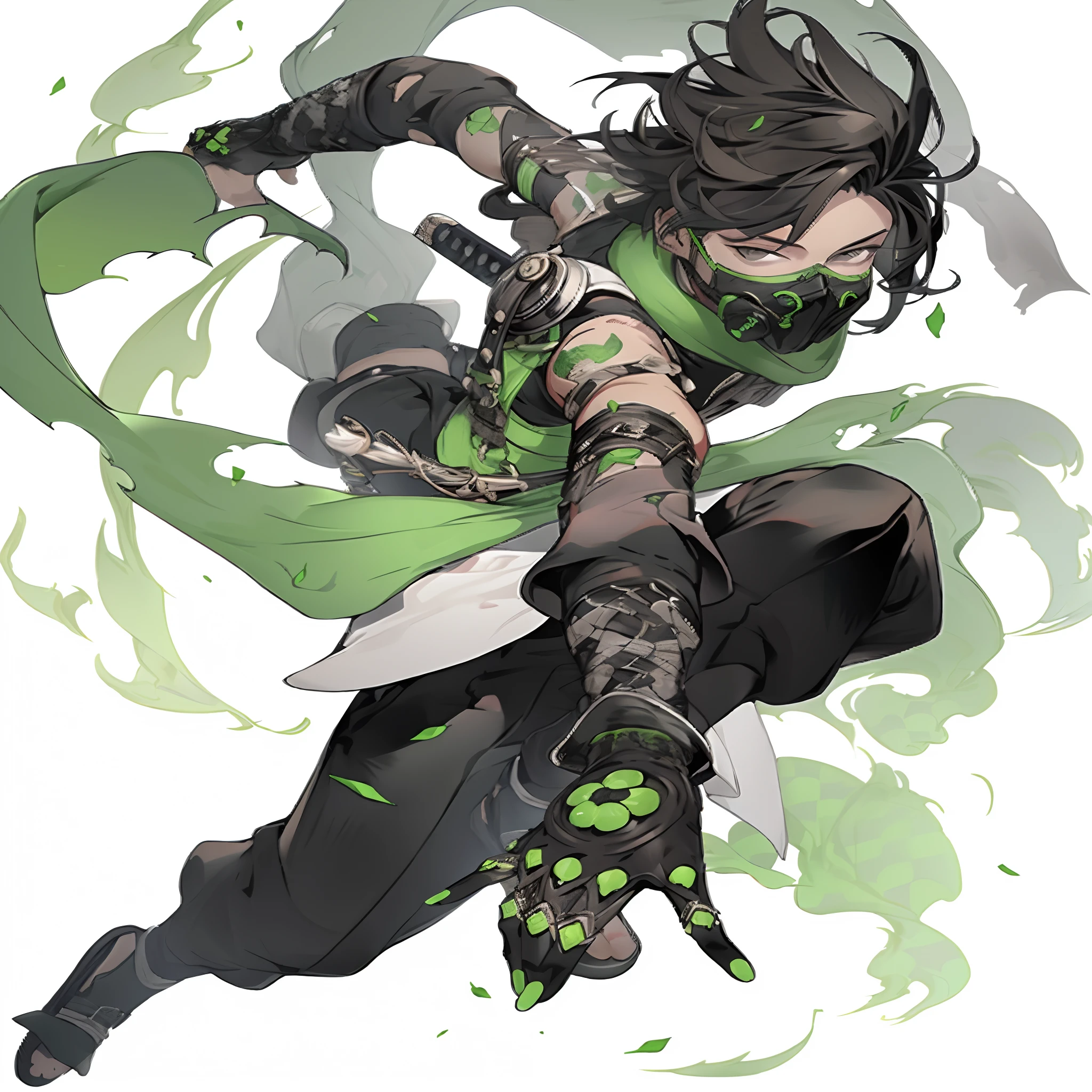 Anime character with green hair and black gloves holding knife, by Yang J, sage ( pricing ), keqing from genshin impact, demon slayer rui fanart, demon slayer artstyle, detailed anime character art, handsome guy in demon slayer art, rogue anime girl, zhongli from genshin impact, G Liulian art style, character artwork