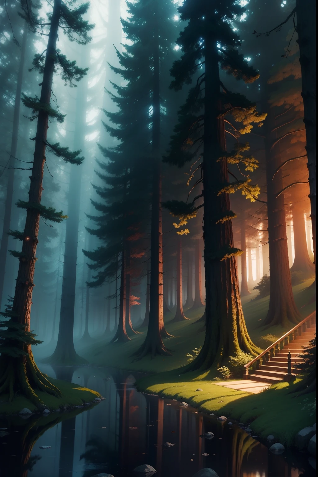 anime style,fantasy,masterpiece,forest at night,high resolution,silent forest