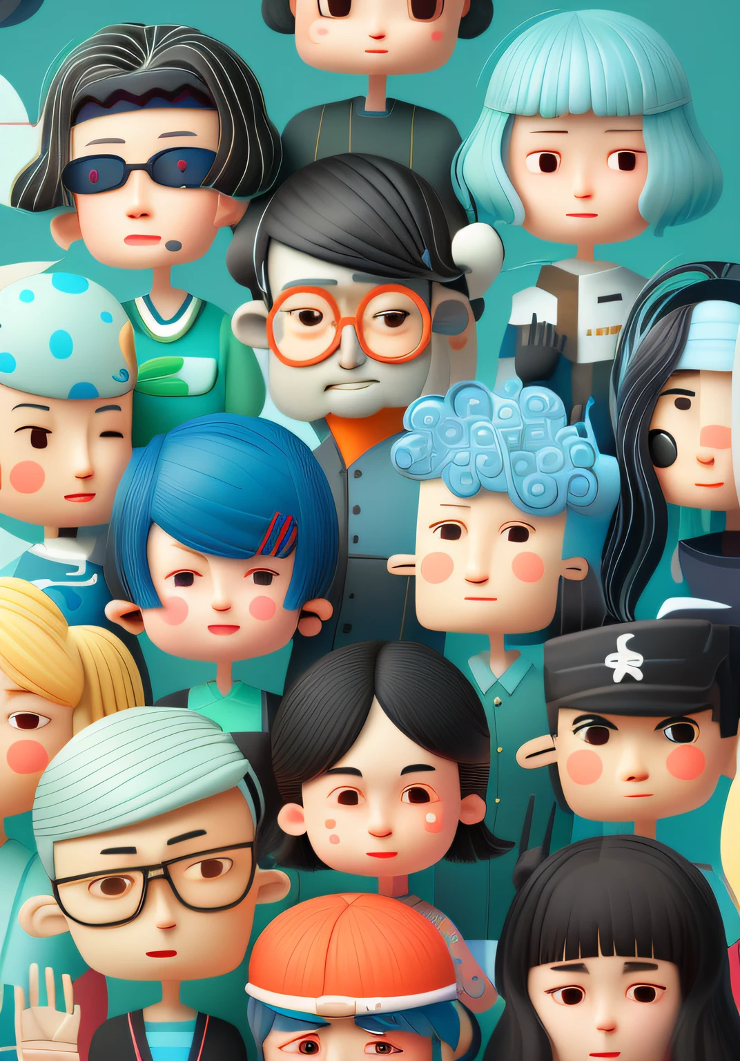 There are a lot of people with different faces and hairstyles, author:Lee Jeon-suk, author:Nobusada Yanagawa, author:Zhang Shengqi, pop japonisme 3 d ultra detailed, #illustration, cute illustration, 数字插图 -, Colorful illustration, author:Kim Jong-hee, japanese illustrator, Many people, by Pedro Pedraja, in the style of sachin teng