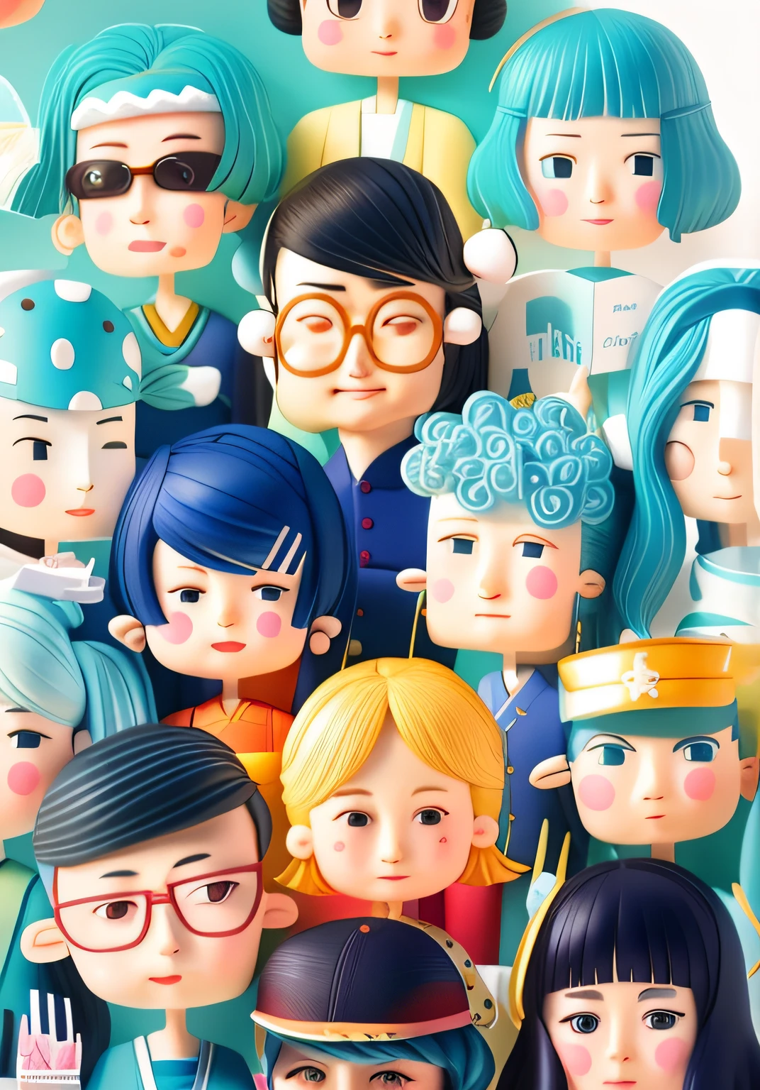 There are a lot of people with different faces and hairstyles, author：Lee Jeon-suk, author：Nobusada Yanagawa, author：Zhang Shengqi, pop japonisme 3 d ultra detailed, #illustration, Colorful illustration, cute illustration, 数字插图 -, author：Kim Jong-hee, japanese illustrator, Many people, by Pedro Pedraja, in the style of sachin teng