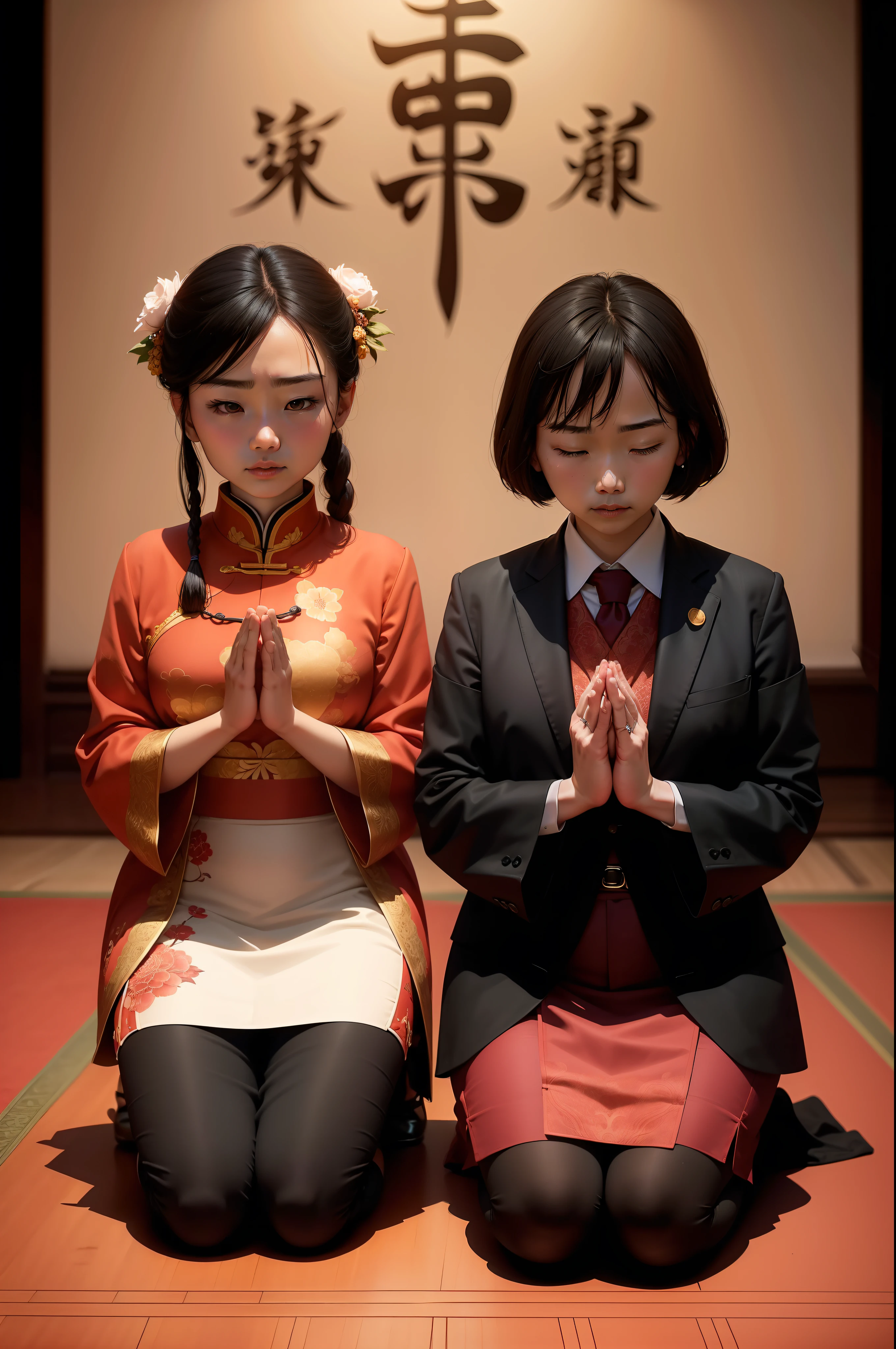 two Chinese ministers kneel