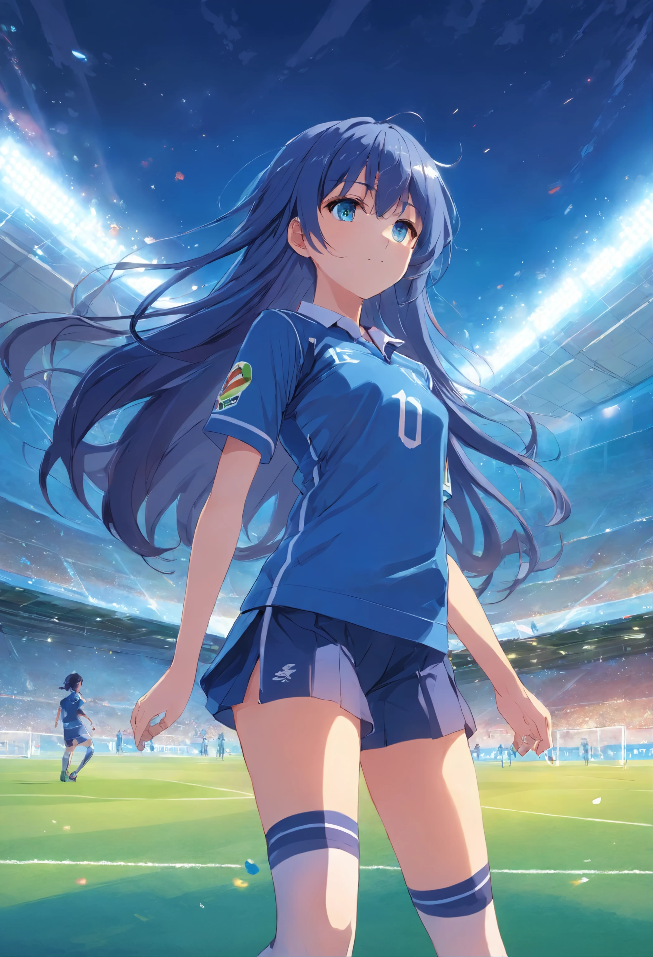 (blue long hair), anime girl, fate astolfo,soccer uniform
