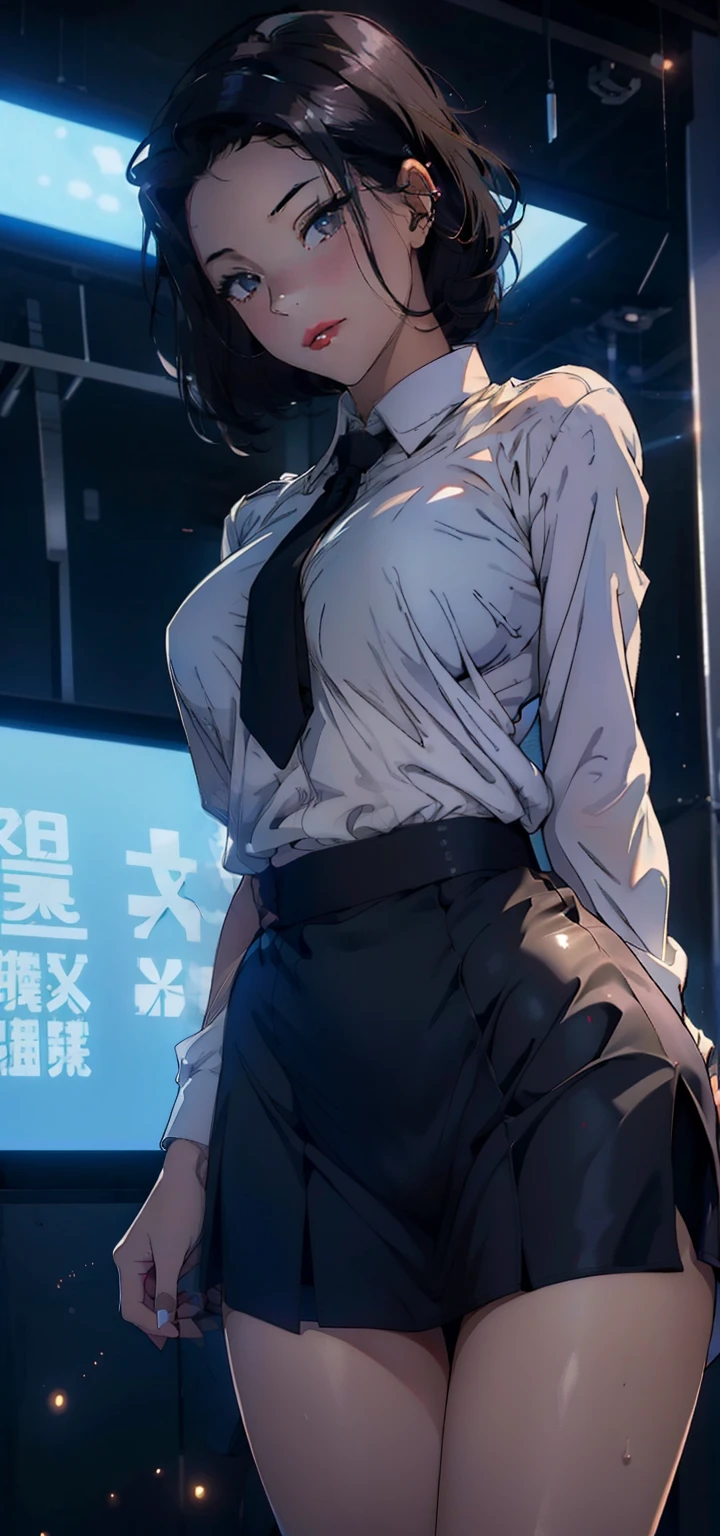 1female,15year old,plumw,extremely large bosom, 独奏,(Background with:A desert,aerodrome,Planes) She has very short black hair,bobo head,Stand on the plane,,seen from the front, curlies, mostly cloudy sky,(((tmasterpiece),(Very detailed CG unity 8K wallpaper),best qualtiy,cinmatic lighting,detailed back ground,beatiful detailed eyes,Bright pupils,Black eyes,Snow-white skin,Redlip(Very fine and beautiful),(Beautiful and detailed eye description),ultra - detailed,tmasterpiece,)),facing at camera,A high resolution,ultra - detailed),revealing breasts,Bare genitalia, Bulge,legs are open,Raised sexy,Camel toes,Flushed complexion,Desire for dissatisfaction,frontage,military officer(Wearing:White transparent shirt,black necktie,black short skirt,Black pantyhose,Bare breasts)