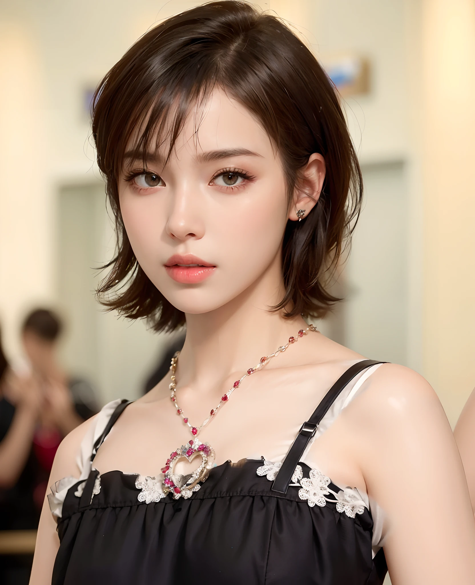 (masterpiece:1.3), (8k, photorealistic, RAW photo, best quality: 1.4), (1girl), beautiful face, (realistic face), (black hair, short hair:1.3), Nice hairstyle，photorealistic eye，Nice detail eyes，（Realistic skin），Beautiful skins，（Crop top T-shirt），enticing，超高分辨率，Ultra photo realsisim，The is very detailed，the golden ratio