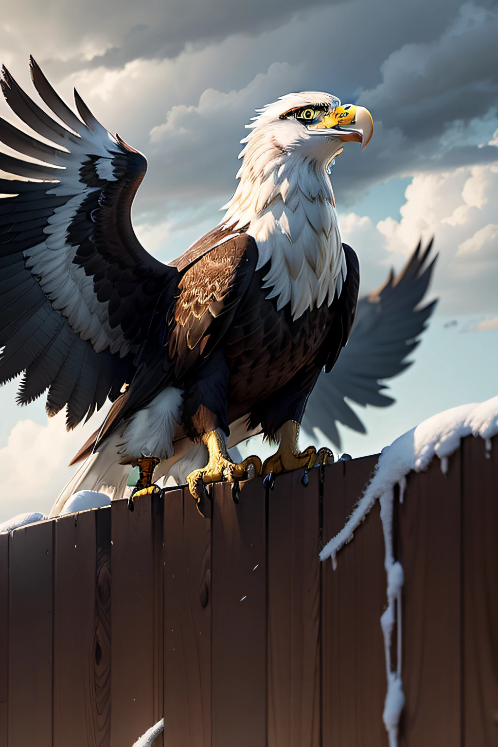 Image of eagles facing weather adversity.