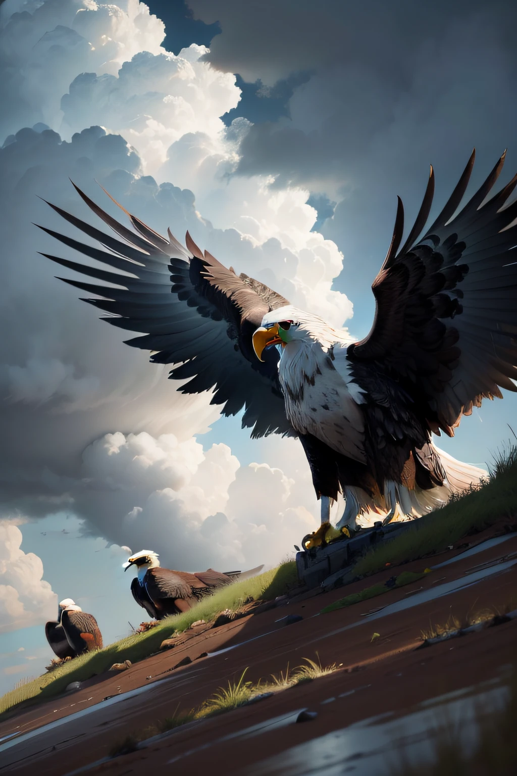Image of eagles facing weather adversity.