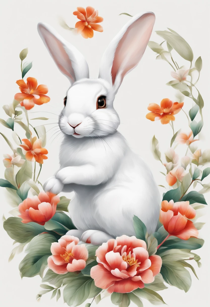 Rabbit National style painting National tide white background