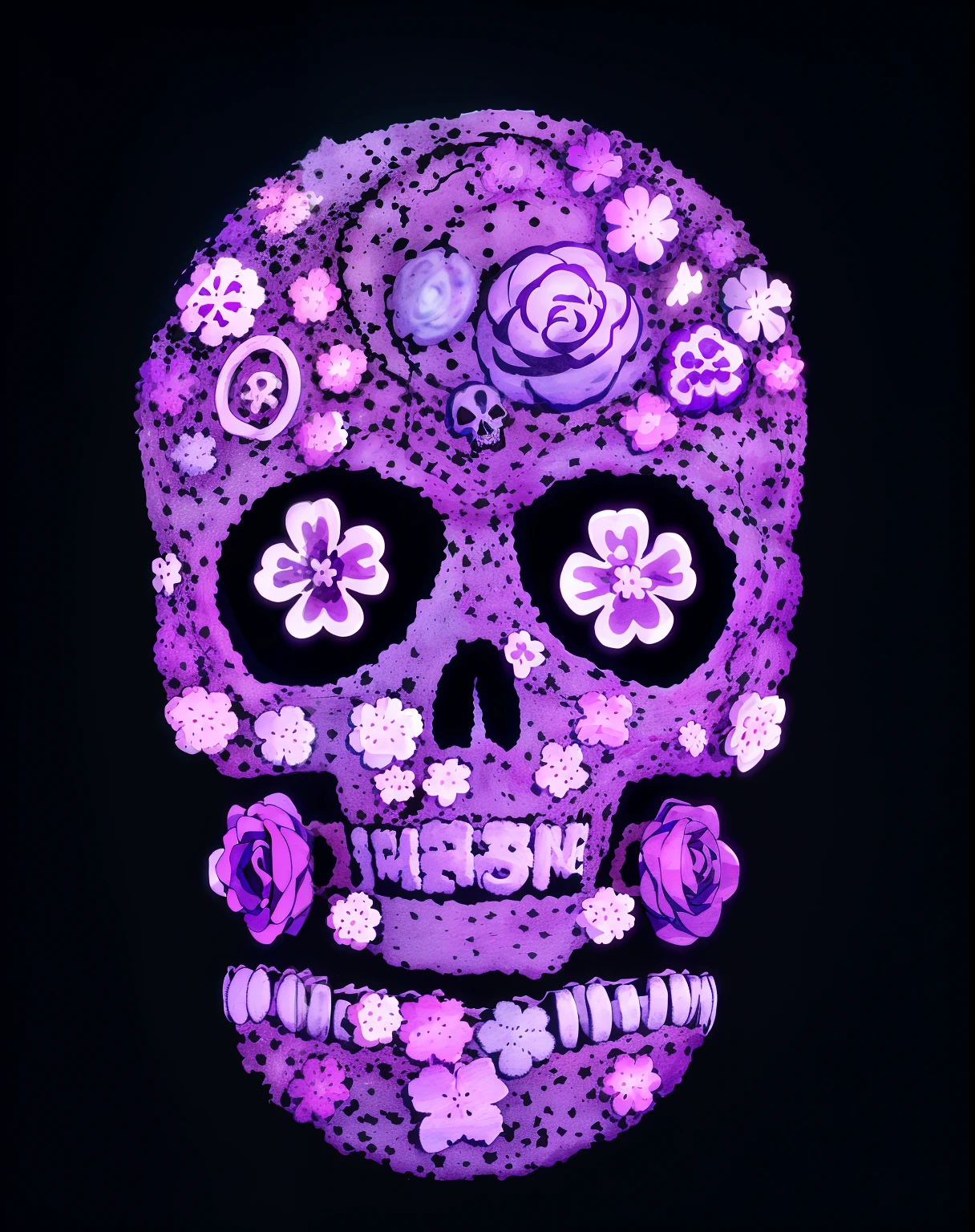 Purple skull，Purple rosette，A skull composed of many purple patterns，high high quality，planar，