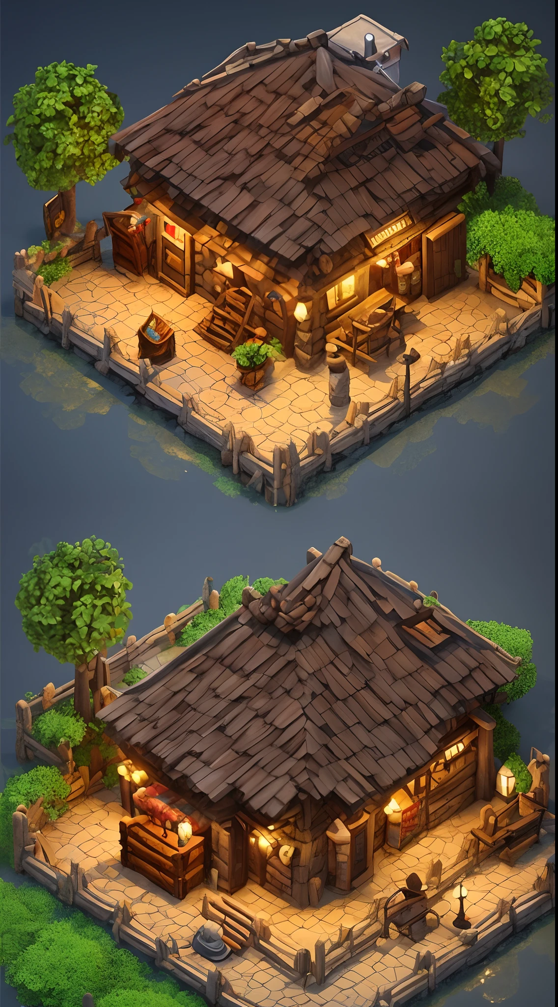 Small building close-up, Multi-dimensional comfortable building, Stylized game art, 3 d render stylized, Medieval Tavern, Stylized concept art, polycount contest winner, stylized 3d render, dimly-lit cozy tavern, isometric 2 d game art, isometric game art, Detailed game art --auto