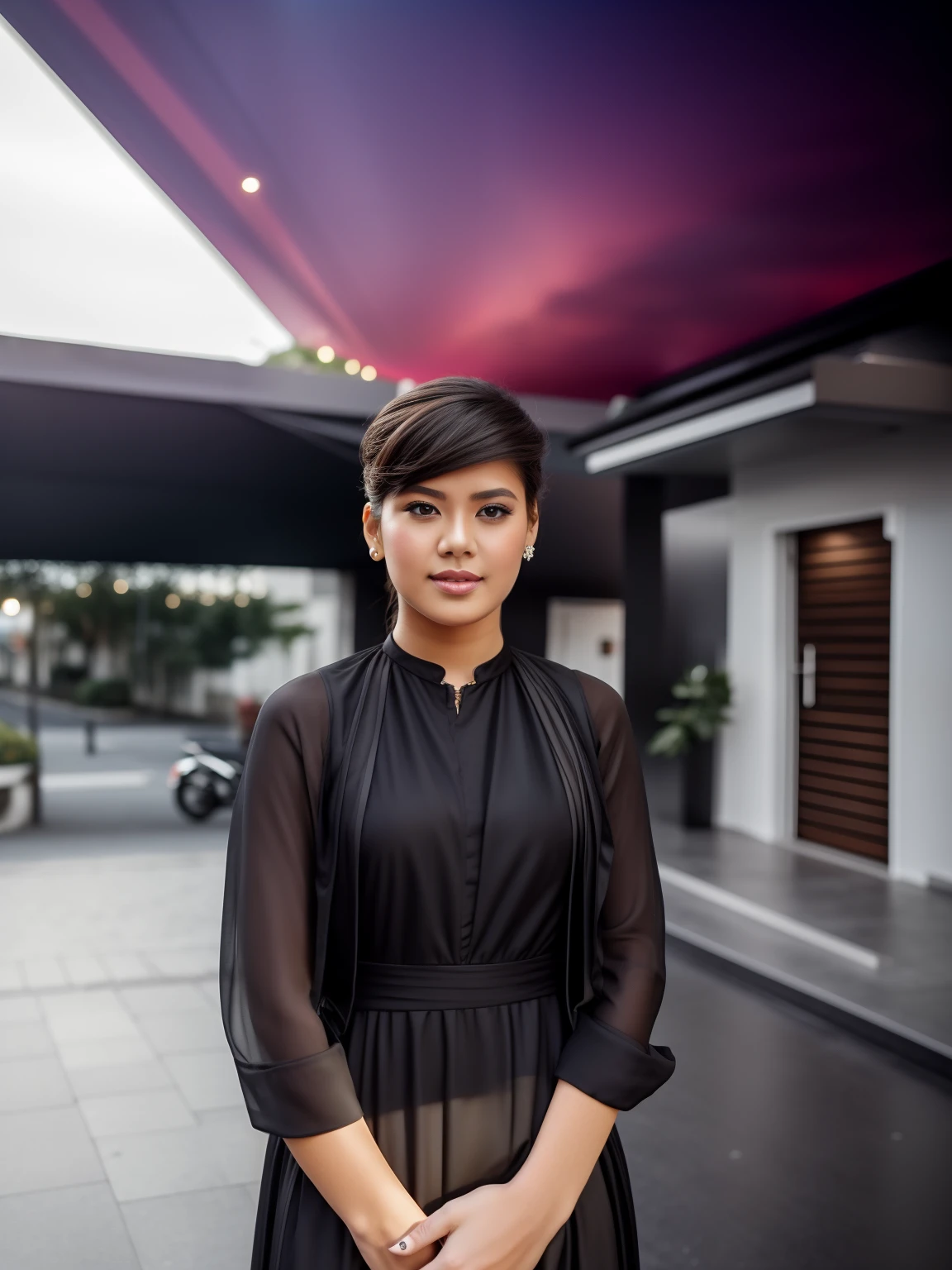 Change background and wearing black dress