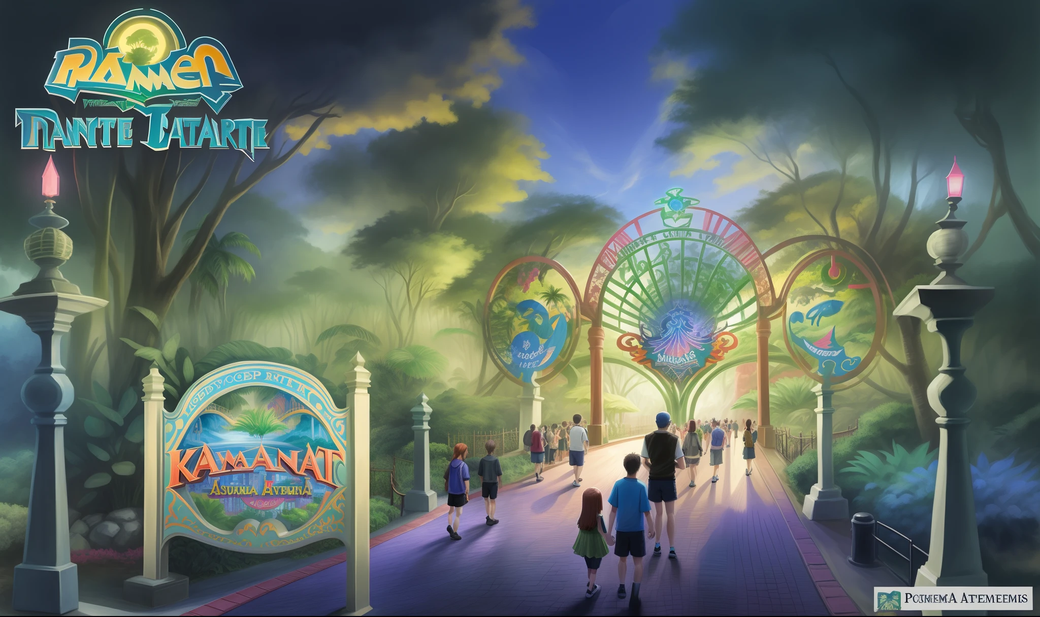 Theme Park entrance gate Asuka theme Rainforest HD hand drawn