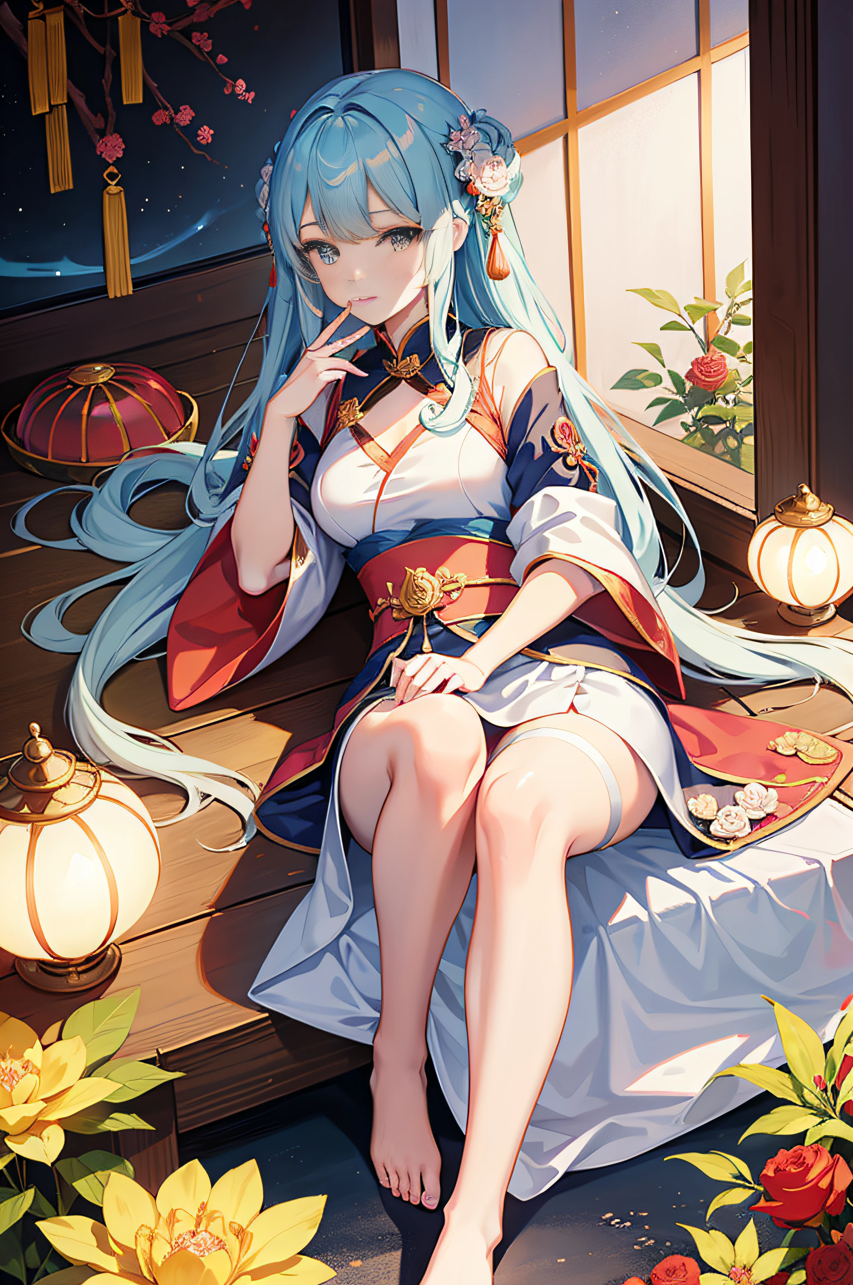 Anime girl with fan and rose in her hair, China Princess, a beautiful fantasy empress, inspired by Park Hua, inspired by Du Qiong, Princesa chinesa antiga, Anime goddess, Inspired by Lan Ying, inspired by Ju Lian, bian lian, chinese empress, inspired by Li Mei-shu, Yun Ling, sakimi chan, Inspired by Li Tang
