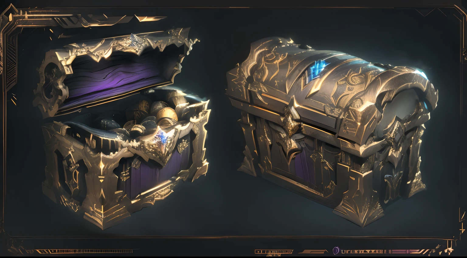 There are two purple chests,It has a purple design on it, polycount contest winner, object concept art, ultra detailed concept art, trending on polycount, highly detailed concept art, detailed conceptual drawing, game assets, chest, featured on polycount, Large chest, high detail concept art, Ultra detailed concept art, polycount, 8 K high detail concept art