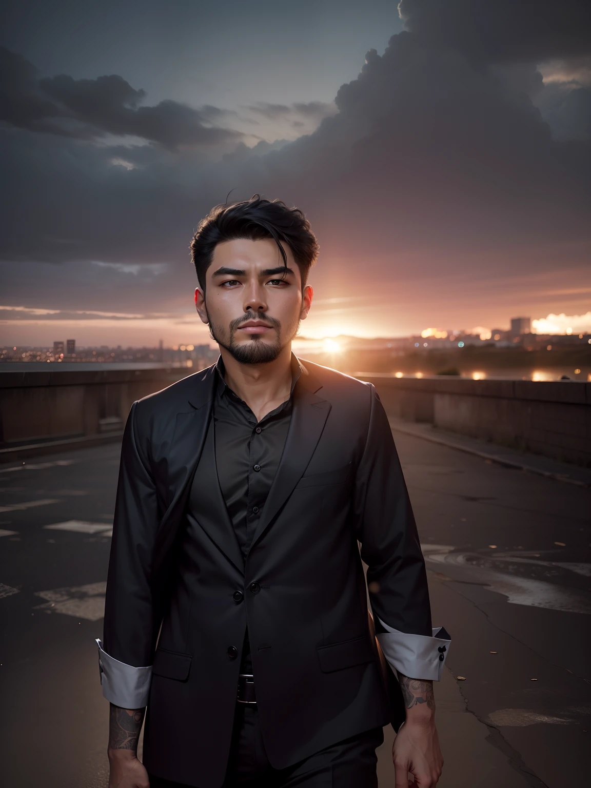 Change background wearing black suit man
