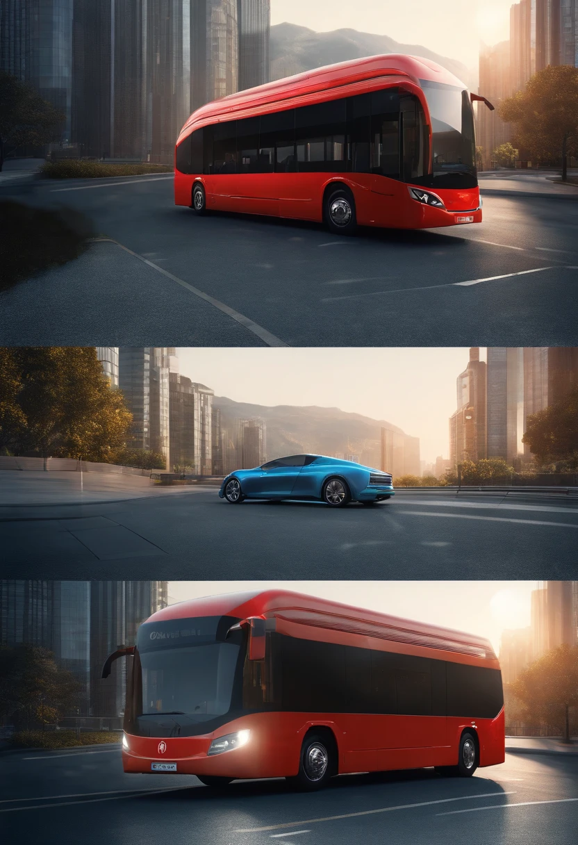 (Best quality,4K,8K,A high resolution,Masterpiece:1.2),Ultra-detailed,(Realistic,Photorealistic,photo-realistic:1.37),Futuristic tech bus exterior,3D rendering of,Shiny metal surface,streamlined line design,Stylish aerodynamic shape,Large panoramic windows,Transparent roof for stargazing,LED lights that illuminate the exterior,cityscapebackground,Reflections on smooth surfaces,High-tech logos and branding,Hover above the ground,Gives off a soft blue glow,sportrait,extremely colorful、vibrant color palette,Studio lighting,Sharp focus,Physically-based rendering,professional,Vivid colors,Bokeh,side looking