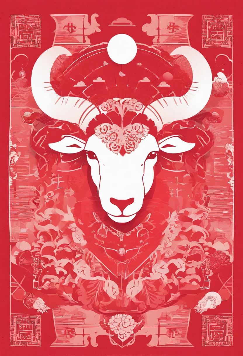 Zodiac sheep，Chinese New Year's Eve verse，red colour，jubilation，lanterns