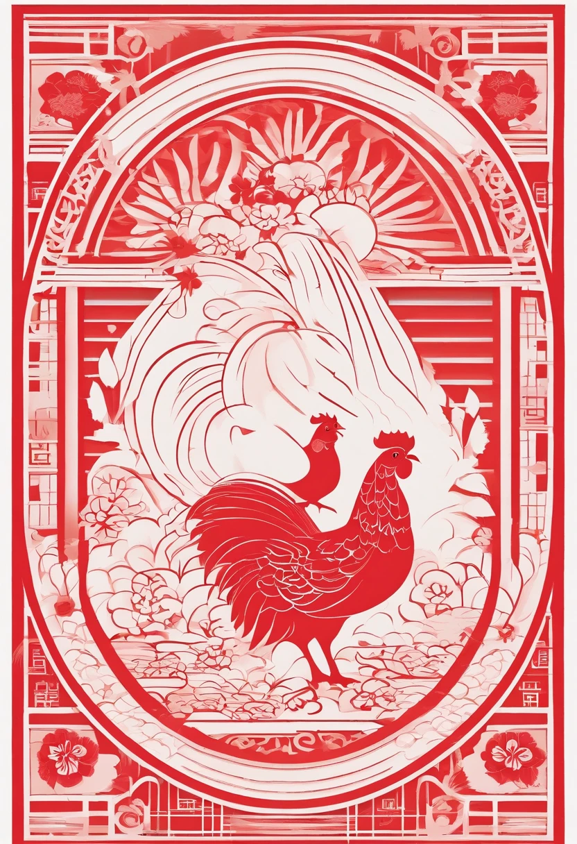 Zodiac chicken,Chinese New Year's Eve verse,red colour,jubilation,lanterns
