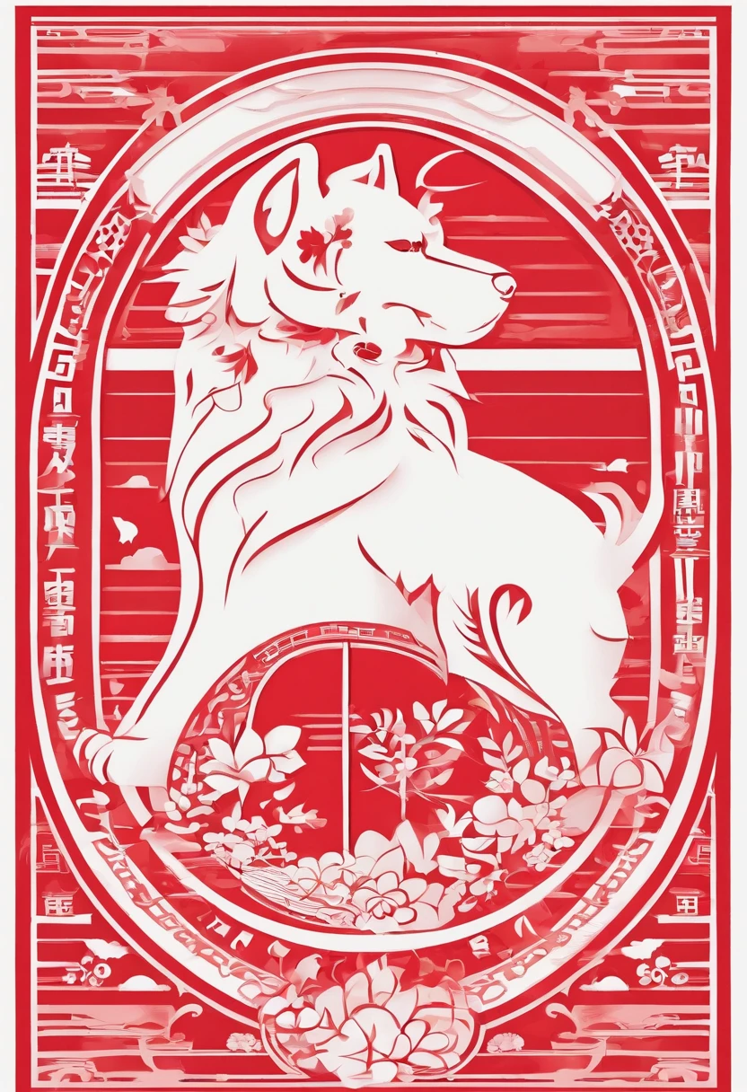 Zodiac dog,Chinese New Year's Eve verse,red colour,jubilation,lanterns