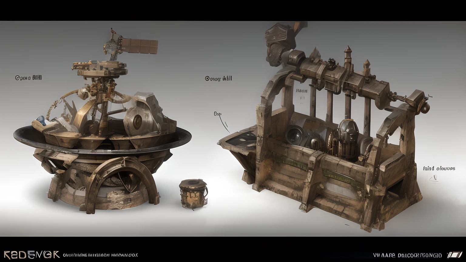 Machines with kitchenware come in two different views, object concept art, prop design, weta workshop concept art, by senior environment artist, steampunk concept art, 3 d concept art, 3d concept art, Game concept art, highly realistic concept art, Game design concept art, ultra detailed concept art, oil paint concept art, concept-art, concept-art