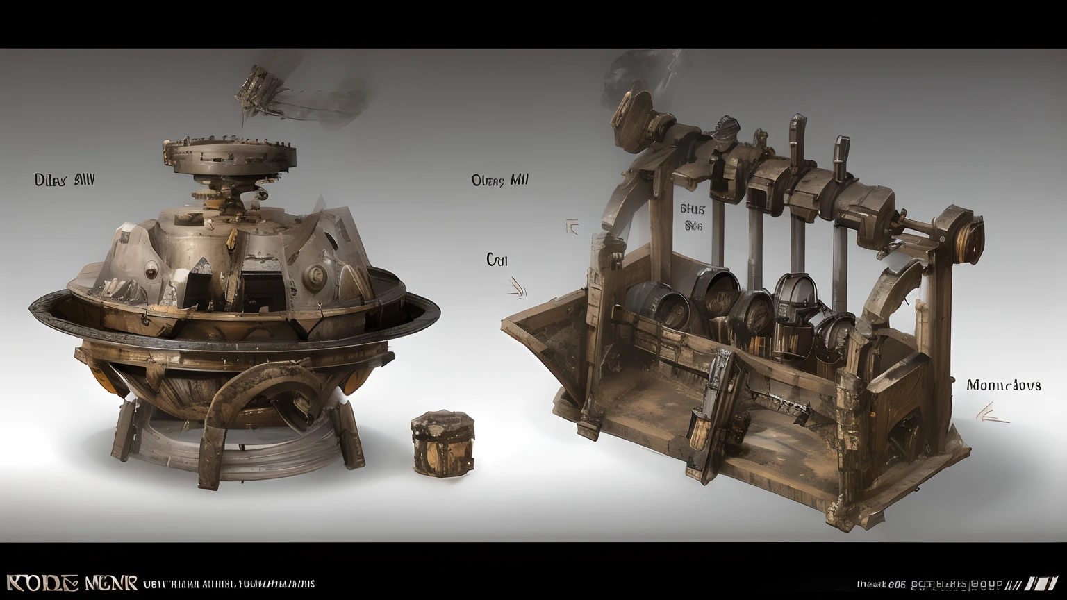 Machines with kitchenware come in two different views, object concept art, prop design, weta workshop concept art, by senior environment artist, steampunk concept art, 3 d concept art, 3d concept art, Game concept art, highly realistic concept art, Game design concept art, ultra detailed concept art, oil paint concept art, concept-art, concept-art