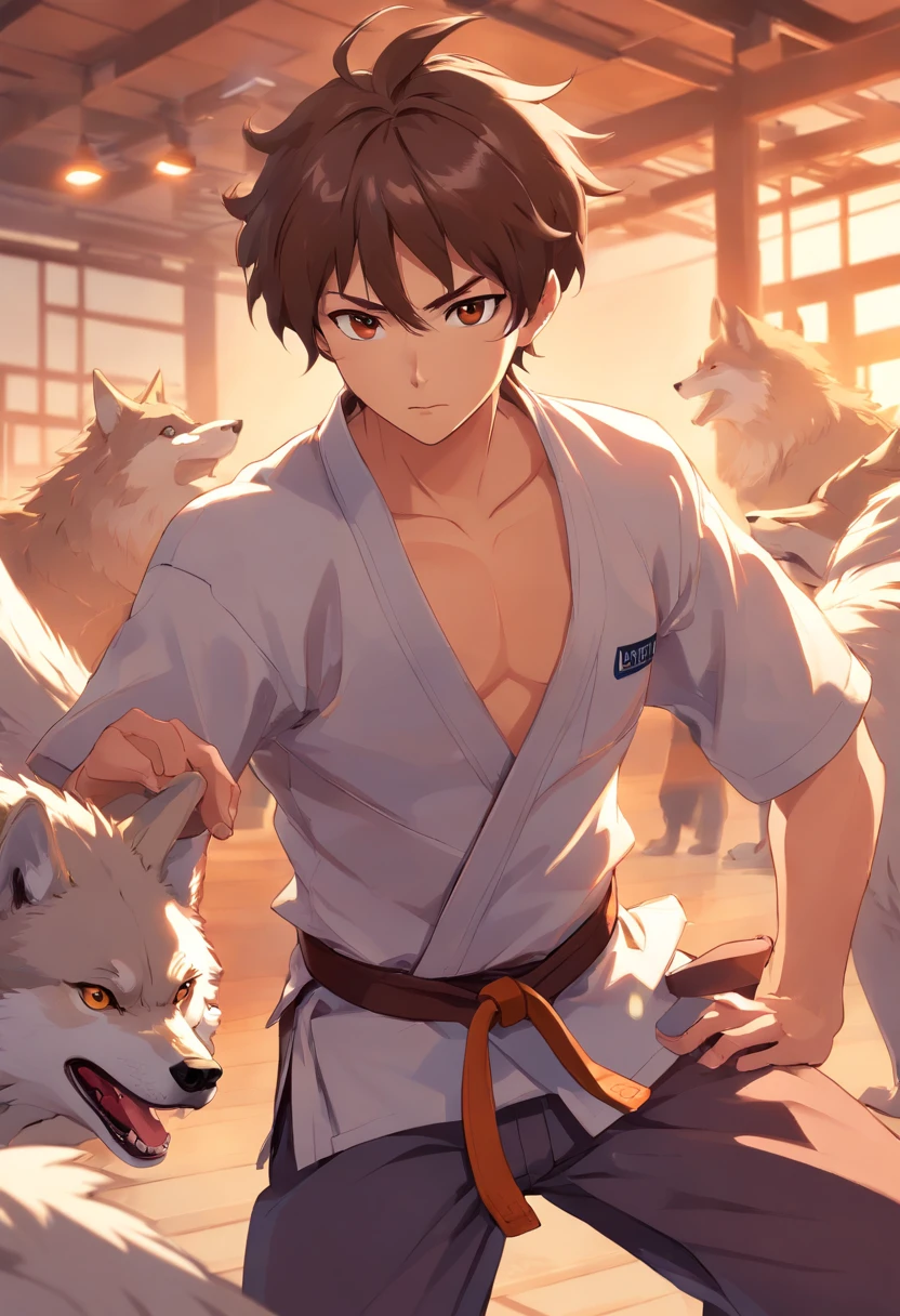 Man brown belt of Jiu Jitsu with wolf features