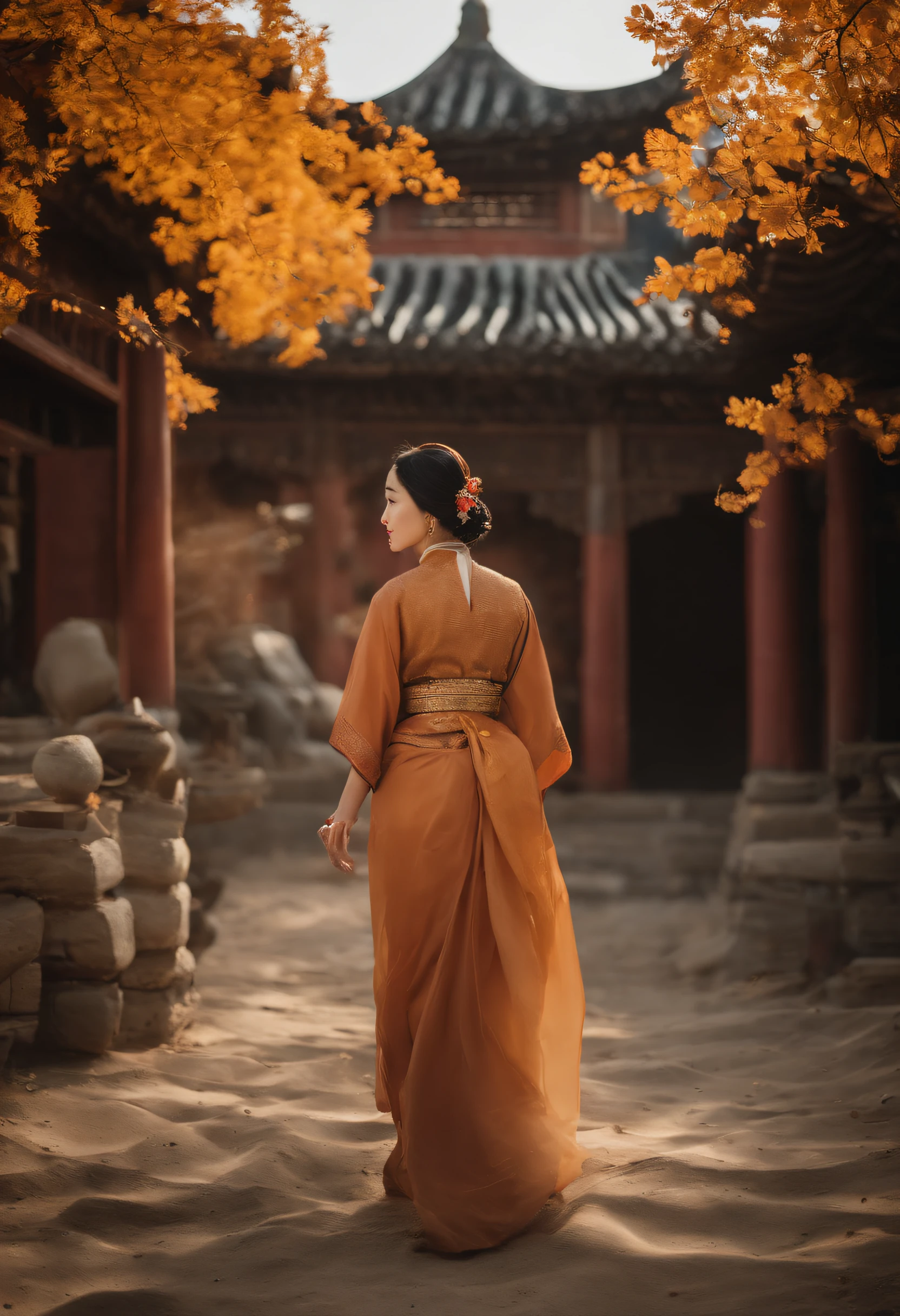 (Scorching wind currents），(Masterpiece), (Best quality), (Super detail), （Beautiful），（high saturated），（Gangnam），（period costume），（illustration），（ancient buildings），(Apricot），（Rajah），（Mu Zhuohua）