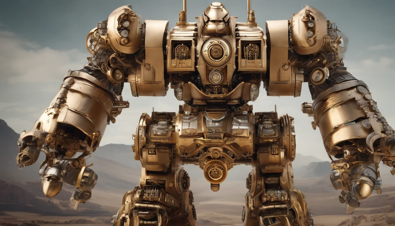 Gundam Mech , Science fiction, Front view, sense of science and technology, C4D, OC renderer, illusory engine, High detail, industrial design, 8K HD, Studio light, Retro,Horizontal version