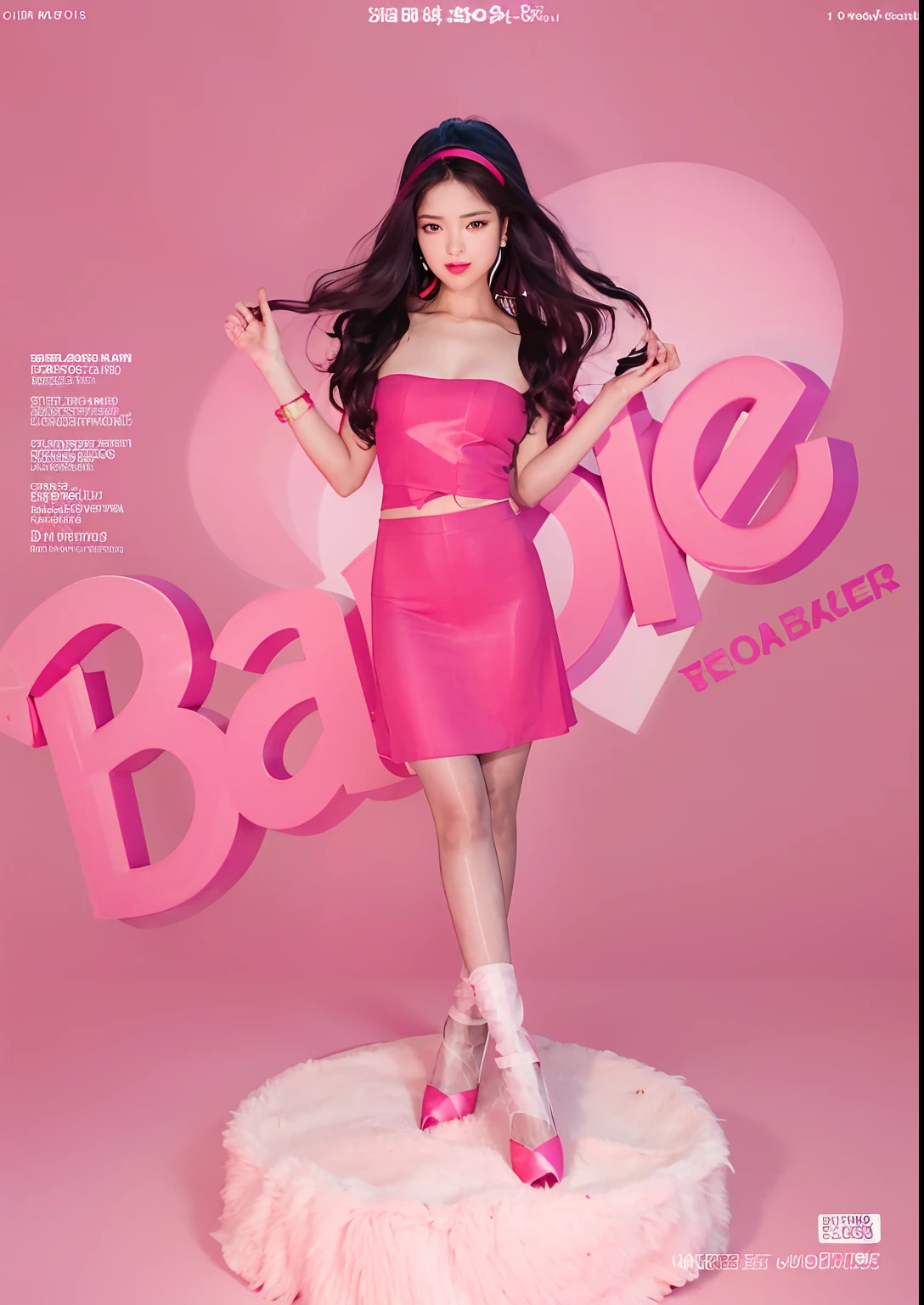 Close up of woman in pink dress on pink background, blackpink jennie, Barbie, bae suzy, portrait of jossi of blackpink, barbiecore, cover shot, magazine photoshoot, Magazines, jossi of blackpink, jisoo from blackpink, portrait jisoo blackpink, cover magazine, jisoo of blackpink, cosplay journal cover, Portrait of Barbie