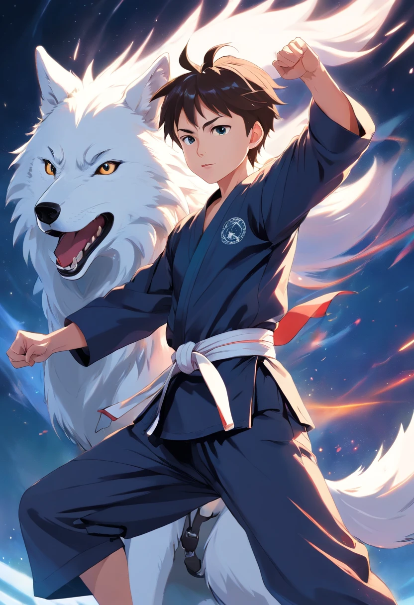 Elon musk black belt jiu jitsu with spirit of a big white wolf