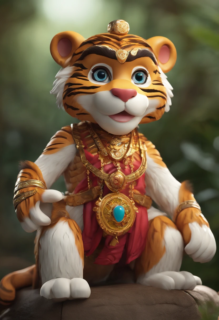Chinese mythology,Anthropomorphic Tiger anomalies,Cartoon Nipp,voluminetric lighting,simplebackground, Best quality, C4D, blender, 3D model of Behans, Pinterest,toys,Advanced color system with pure white background,view the viewer, super detailing, Clean background, Mockup blind box fashion blind box toy, high resolution,A lot of detail.by Pixar,Fashion trends Animal monkeys