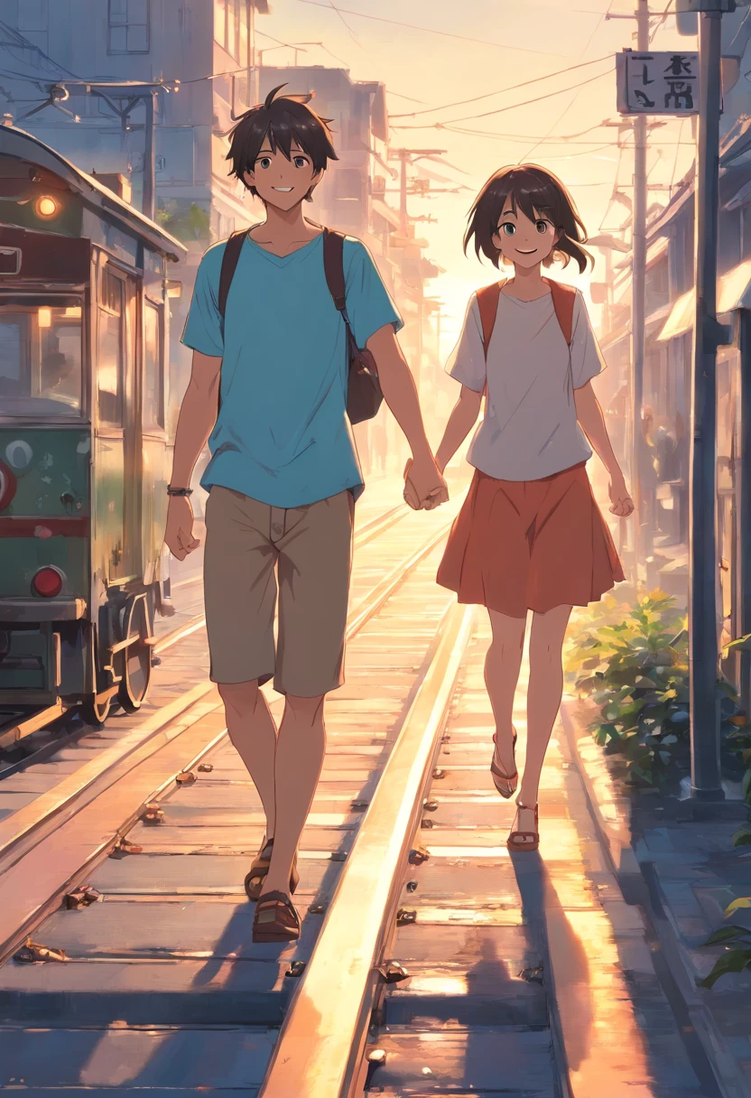 On the street by the sea、Along the rusty railway for two people、Telling the lie of "good happiness" Smiling face、Clenched hands