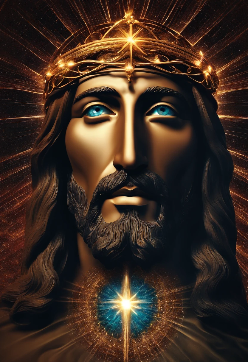 Jesus Cristo, olhos claros brilhantes, Biomechanicals, cores muito brilhantes, light particles, com luz brilhante, Mshiff, Arte do papel de parede, Papel de parede UHD