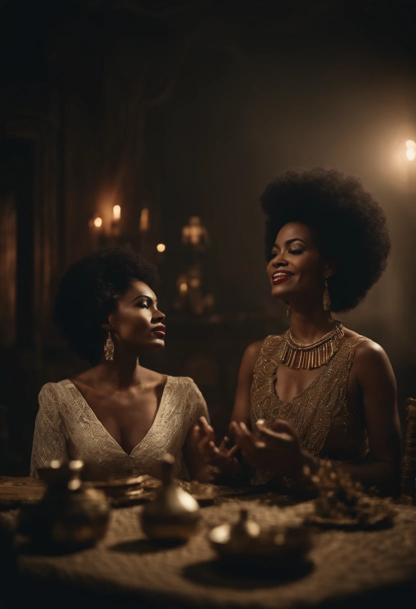 Vintage movie scene, Afro women magic ritual, typical clothes, cinematic background
