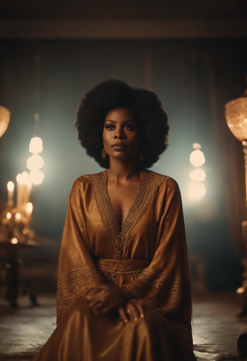 Vintage movie scene, Afro women magic ritual, typical clothes, cinematic background