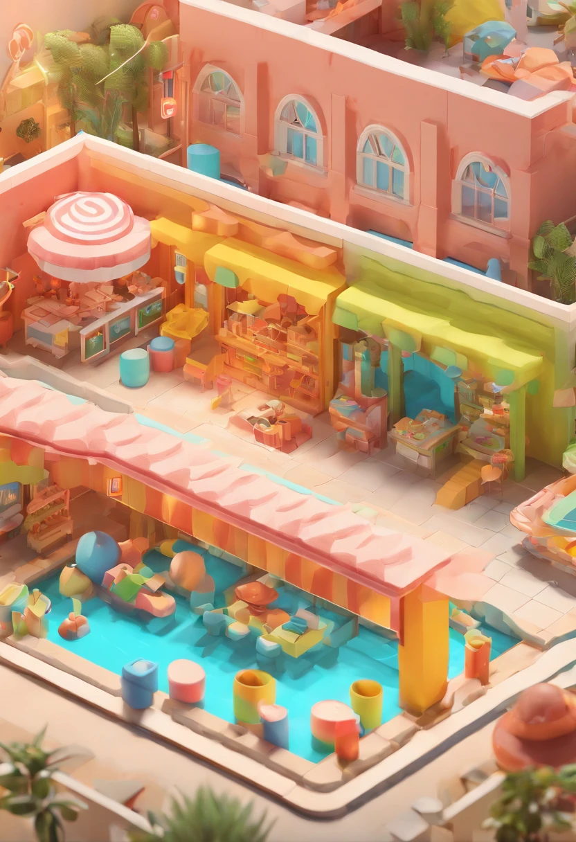 Tide play toy store isometric form, soft lighting, soft colors. 3d ICONS clay render, blender 3d, color background --ar 3:4 --v 4