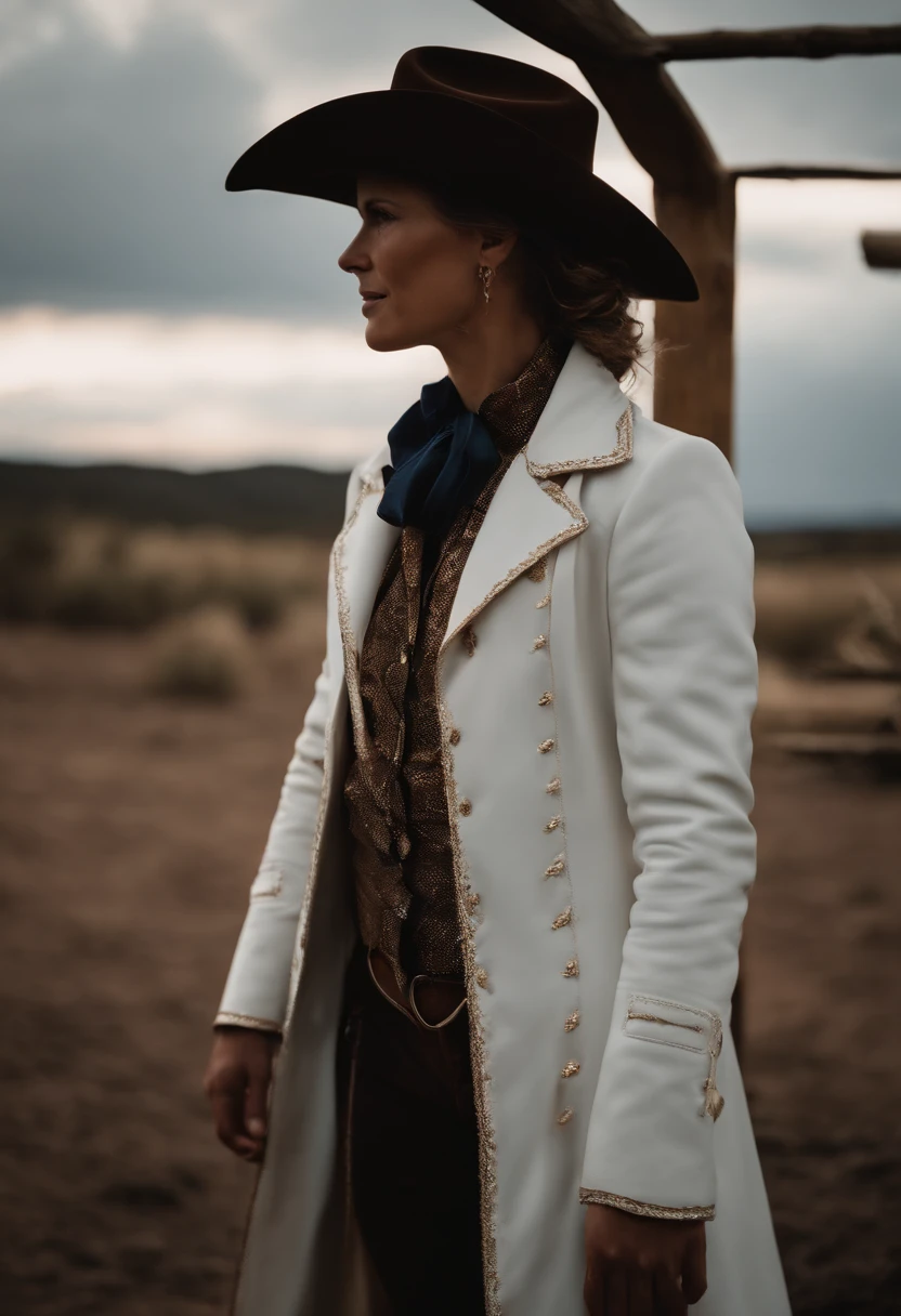 cowboy shot, (Asas Negras:1.2), cabelos muito longos, rabo de cavalo lateral, Gargantilha, propriedade, fora do ombro, (vestido branco:1.3), white jacket,halo,