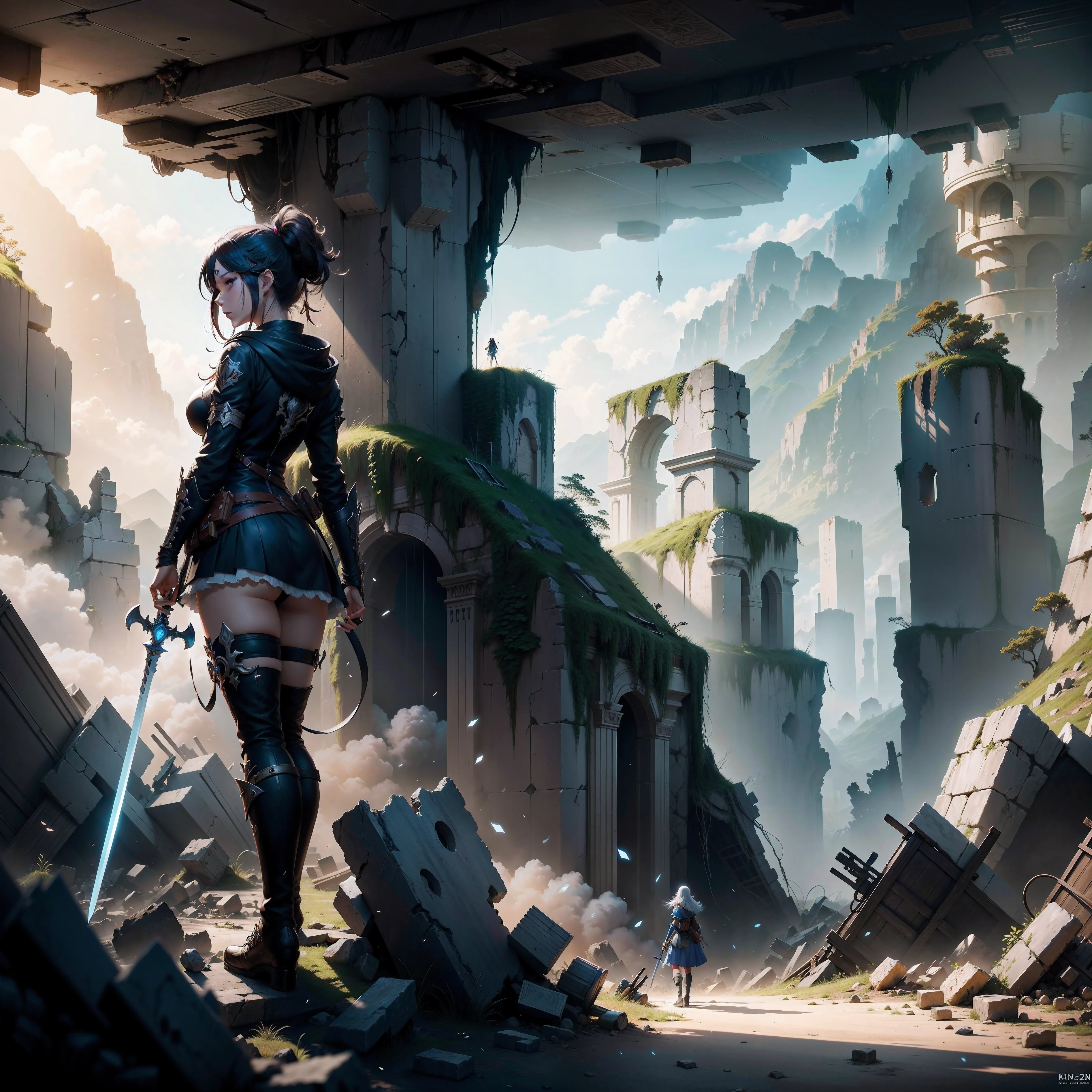 Anime girl with sword in a cave of ruins, Detailed digital anime art, Detailed key anime art, Anime epic artwork, 2. 5 D CGI anime fantasy artwork, advanced digital anime art ”, Kushatt Krenz Key Art Women, cushart, Anime goddess, clean and meticulous anime art, Detailed anime artwork, Anime fantasy illustration, Digital art on pixiv 8K HD,Technologie,military