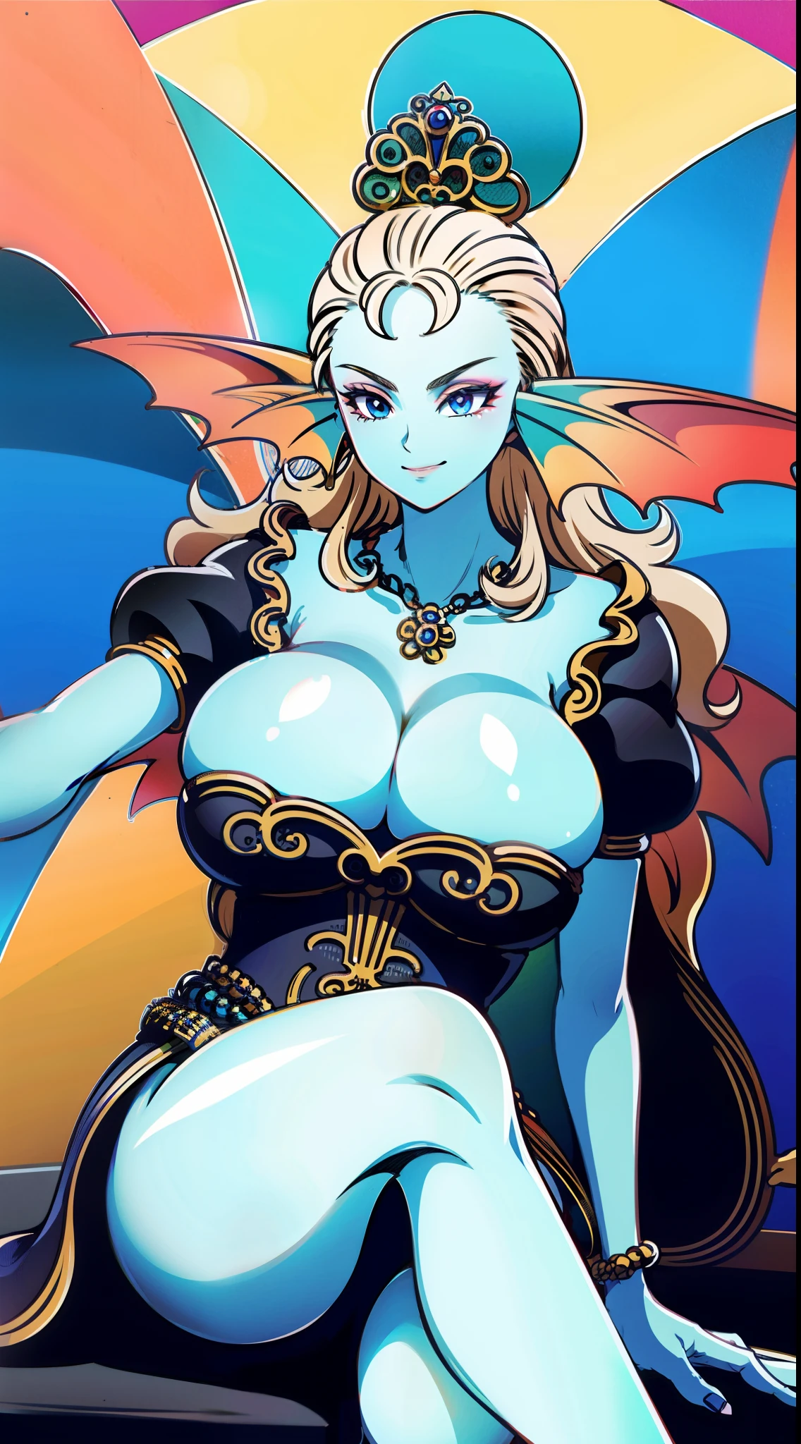 8K,High quality,Anime,married woman,Beautiful,clean,Bright,highlight in eyes,y,ultra gigantic titersized tits,Er,Well,,beautiful line art. Blue skin, well-drawn ears, Blue and orange gradient fins, Blue , Blue , Nothing on, , , , , , , , , , , , , , , , , , . legs up, Legs spread, Crotch show, Showing, Crotch spread, V position, Dark Facial Makeup, royal background,
