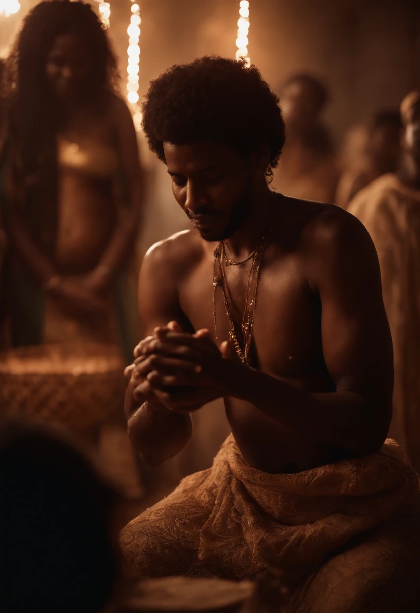 Scenes of Afro-Brazilian Performing Rituals, Ethereal Lighting, Spiritual Moments, Symbolic Gestures, Unity and Connection, ultra-detalhado. 4k