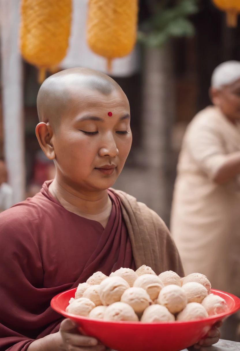 Buddha selling ice cream in street stall