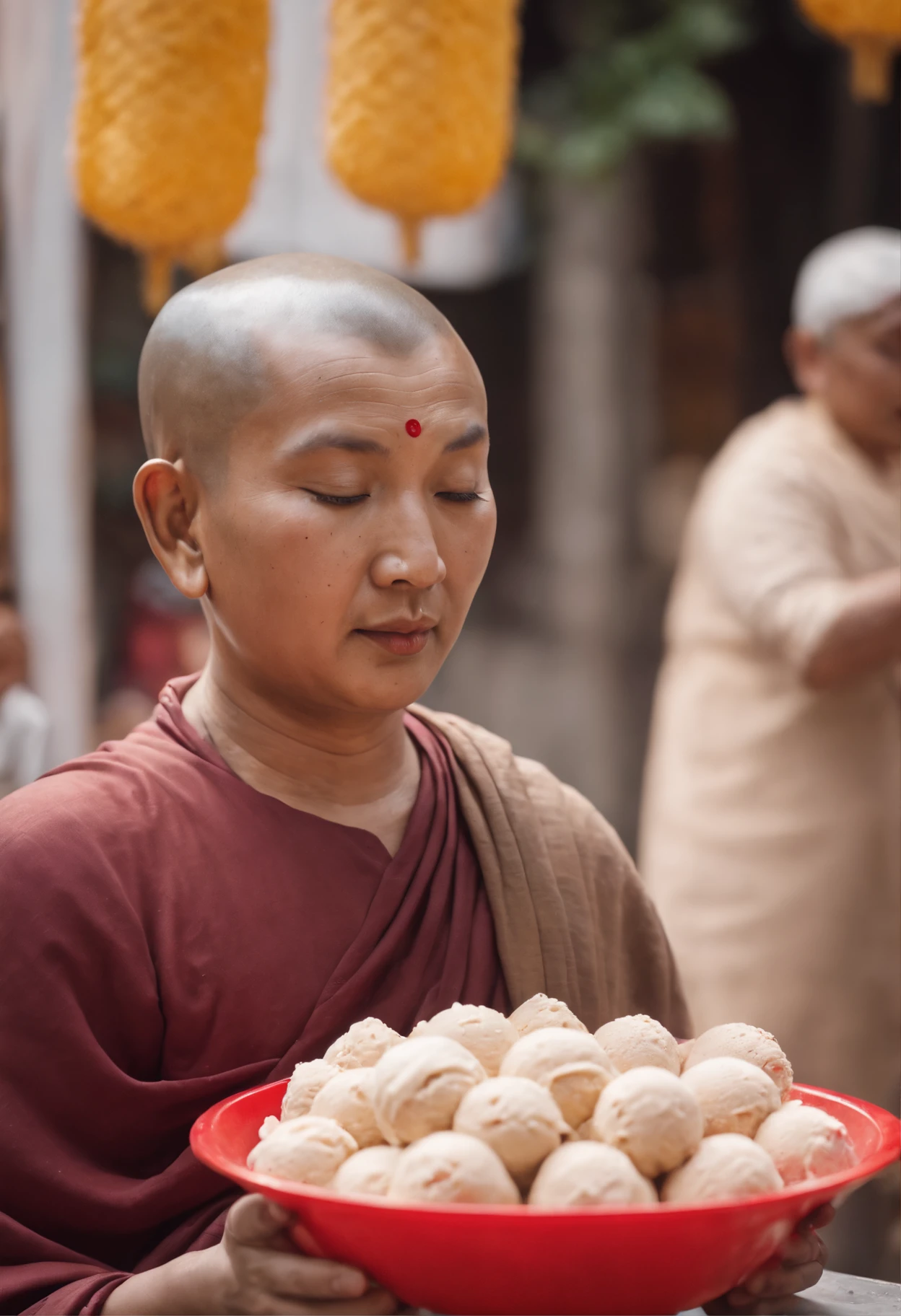 Buddha selling ice cream in street stall
