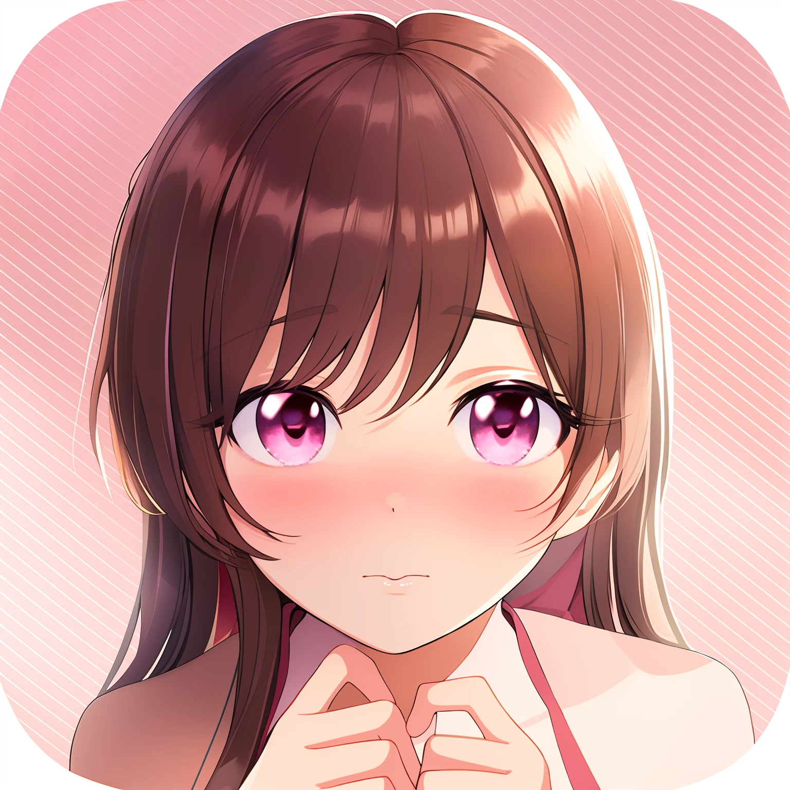 Anime girl posing for photo with long brown hair and pink eyes, Cute anime girl portrait, cute anime face, extremely cute anime girl face, Cute anime girl, anime moe art style, Cute natural anime face, Kawaii realistic portrait, cute anime girl portraits, anime visual of a cute girl, (Anime girl), portrait of cute anime girl, portrait anime girl