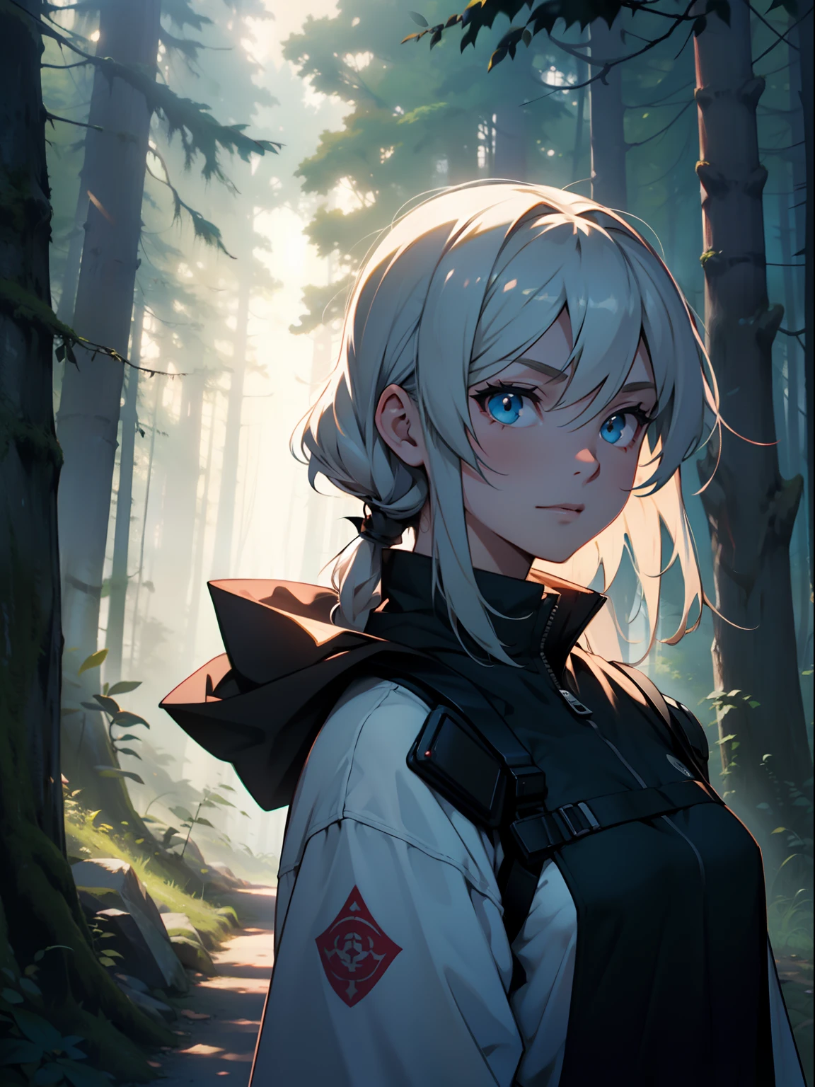 ln the forest,one-girl,Light irradiation,Headshot,
