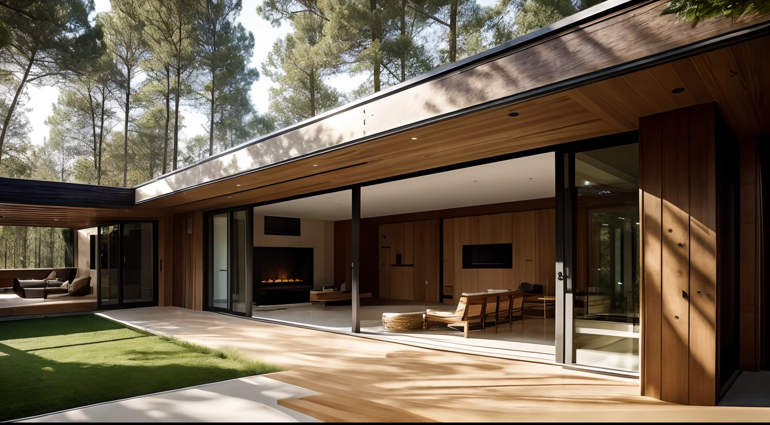 **sustainable architecture, open space, natural materials, indoor-outdoor connection, delicate details, modern lines, environmental integration, optimization of natural light, peaceful, polite, civil architecture